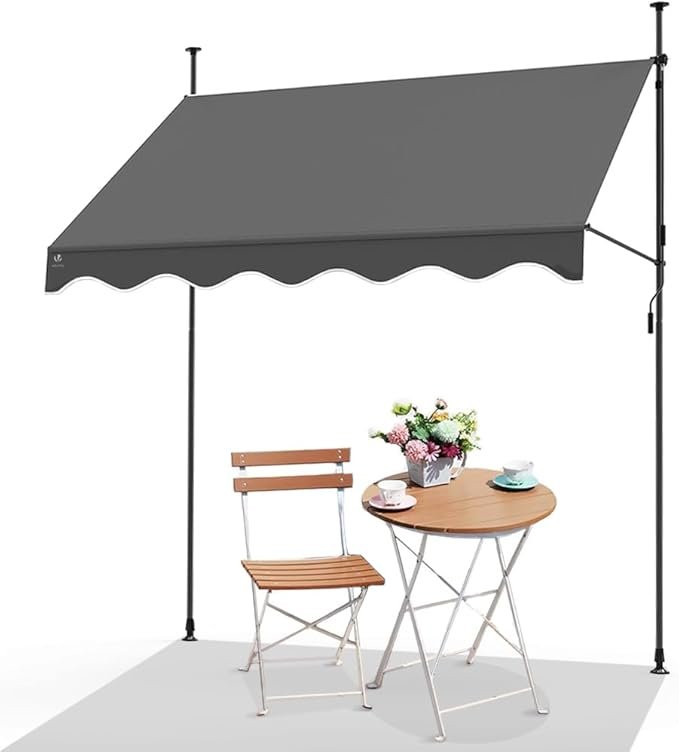 VOUNOT Toldo Manual Retráctil 200x120 cm – Altura Ajustable sin Taladro y Manivela para Exterior