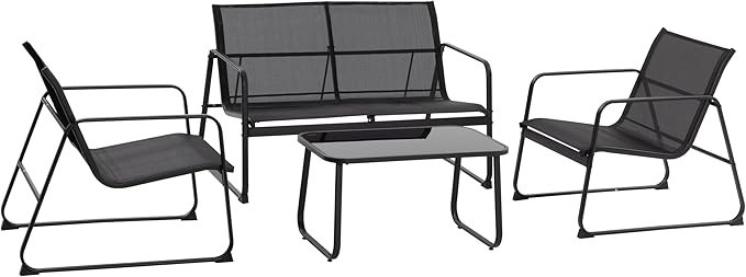 Tarrington House - Conjunto de Muebles de Exterior, 4 Piezas, Acero/Textil