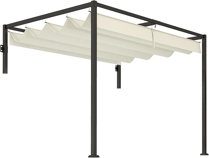 Outsunny Pérgola de Pared 3x2 m – Cenador Exterior con Techo Retráctil para Patio o Jardín
