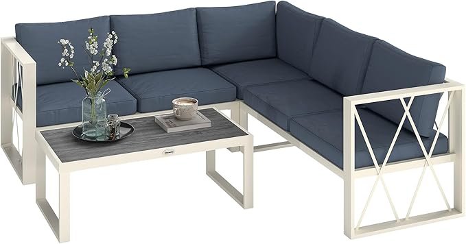 Outsunny Conjunto de Muebles Jardín 4 Piezas Seccional L – Sofás, Mesa y Cojines
