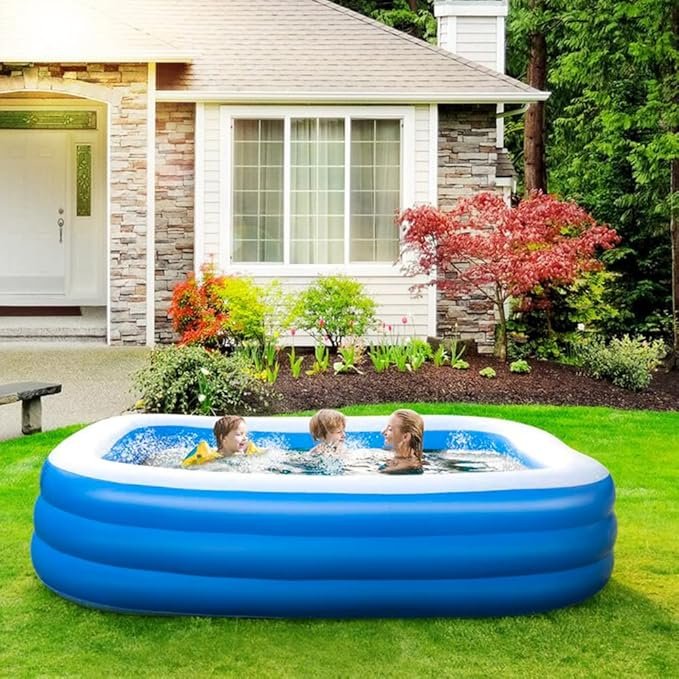 GALAXYER Piscina Hinchable 210x135x60 cm – 3 Anillos, Ideal para 2-3 Personas