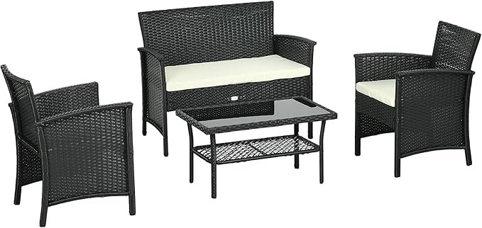 Outsunny – Conjunto Jardín Ratán Sintético 4 piezas con cojines