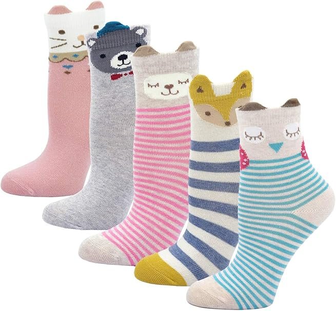 PUTUO – Pack 5 calcetines divertidos de algodón para niñas (2-11 años)