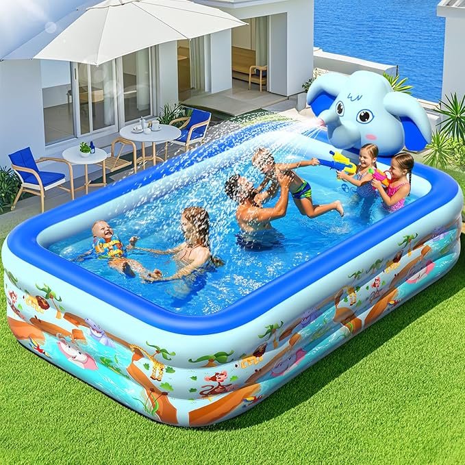LanBlu Piscina Hinchable Rectangular 252x183x56 cm con Aspersor