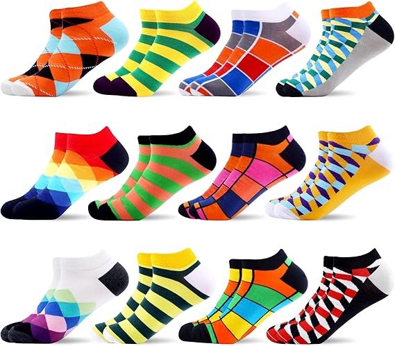 WeciBor Calcetines Tobilleros Algodón Hombre Divertidos Coloridos (12 Pares)