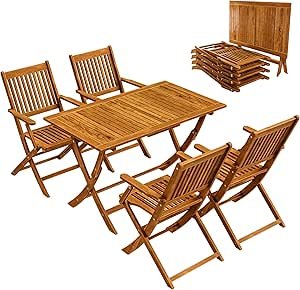 CASARIA® Juego de Muebles de Jardín Sydney Confort – Madera Acacia Plegable 5 Pzas