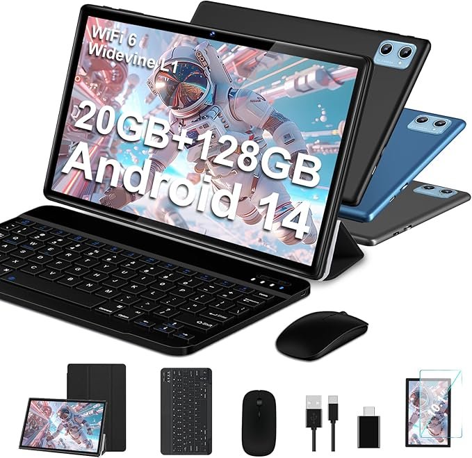 SUAAT Tableta 10" Android 14 con 20GB RAM, teclado y ratón