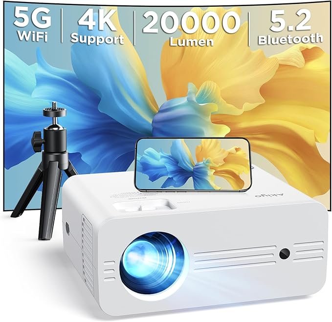 Proyector AKIYO 4K WiFi6 20000 Lúmenes, con Bluetooth y trípode